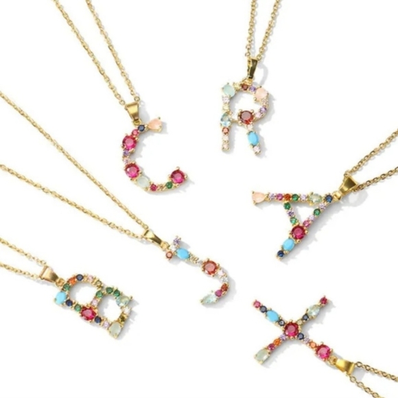 Initial Pendant Necklace Rhinestones Gold Tone Chain - Picture 7 of 15